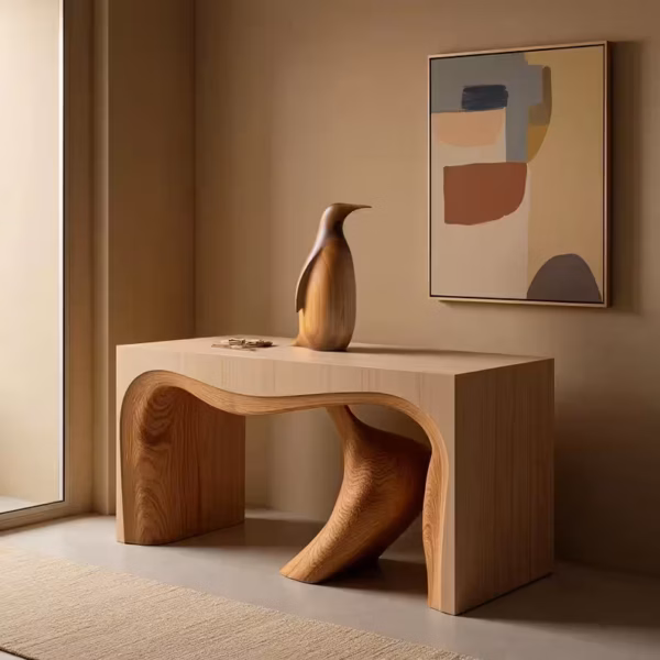 Handmade Walnut Wood Penguin Sculpture