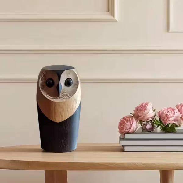 Hand Carved Wooden Owl Sculpture