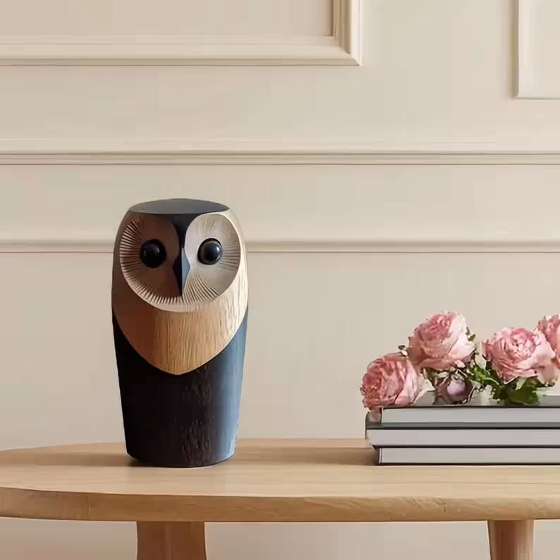 Hand Carved Wooden Owl Sculpture