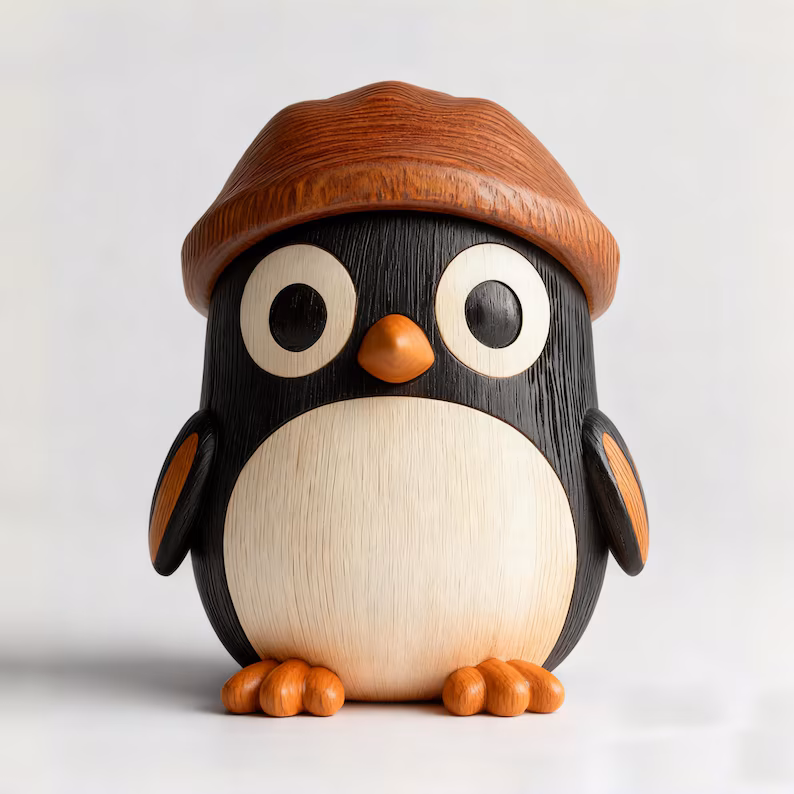 Carved Wooden Penguin