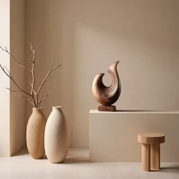 Handcrafted Wooden Wave Sculpture