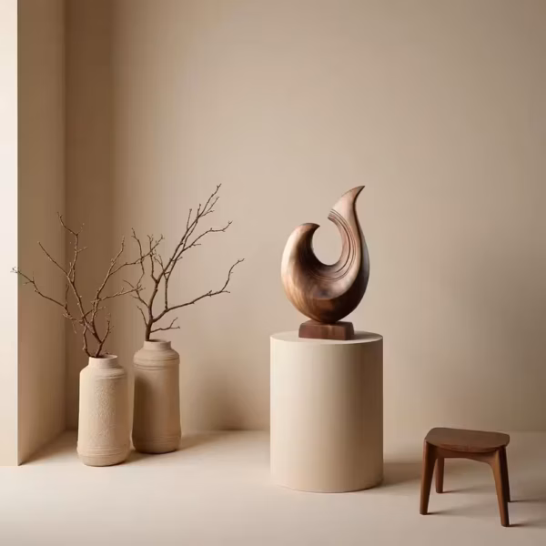 Handcrafted Wooden Wave Sculpture