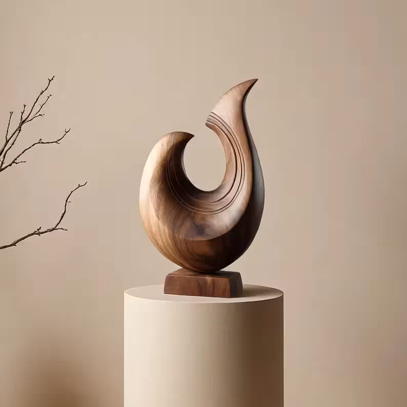 Handcrafted Wooden Wave Sculpture