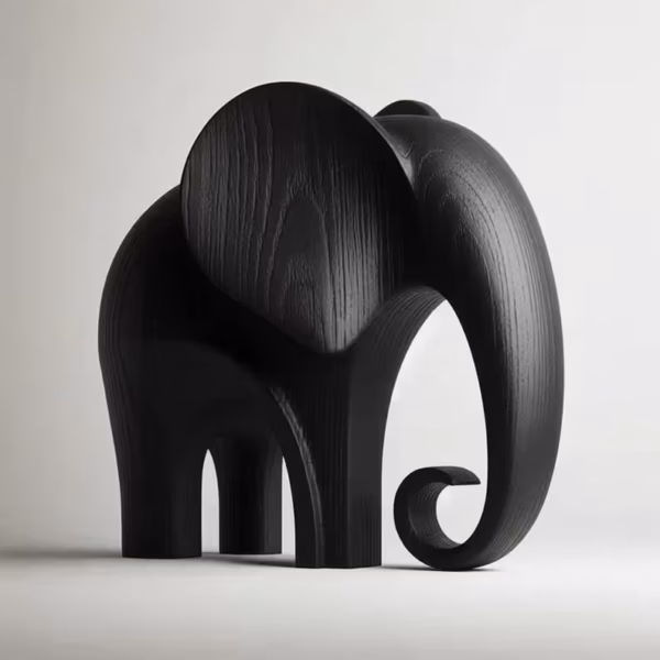 Hand Carved Black Wooden Elephant