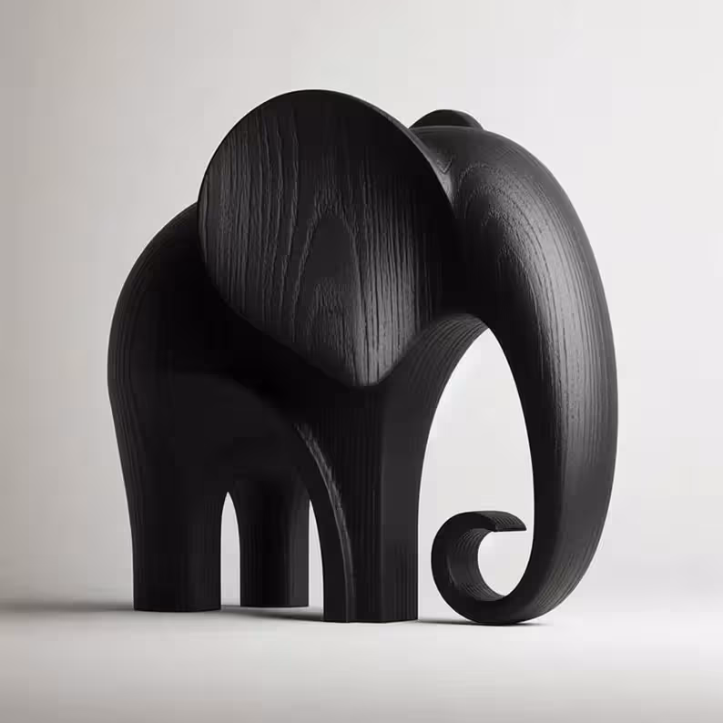 Hand Carved Black Wooden Elephant