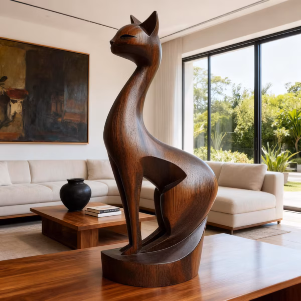 Hand-Carved Wooden Cat