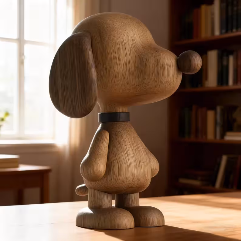 Hand-Carved Wooden Dog Statue