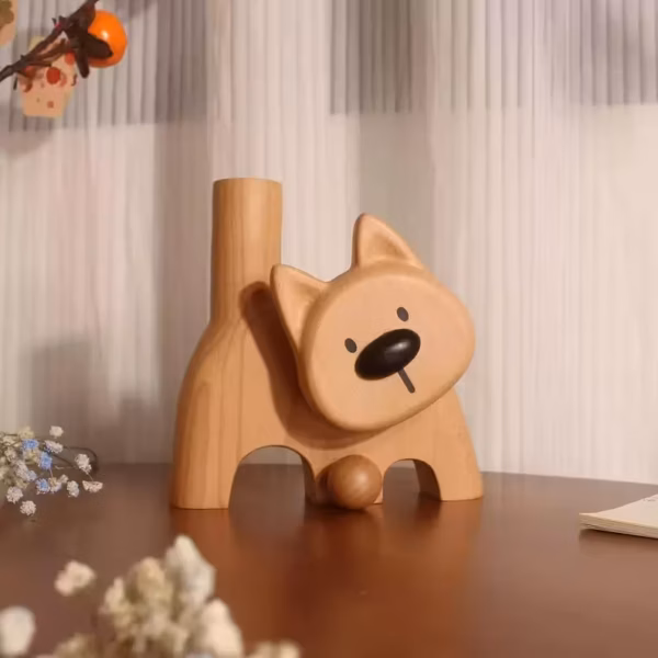 Wooden dog vase
