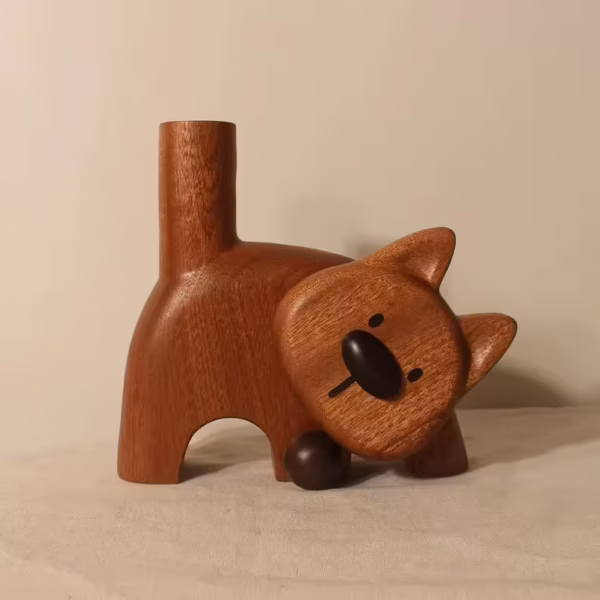 Wooden dog vase