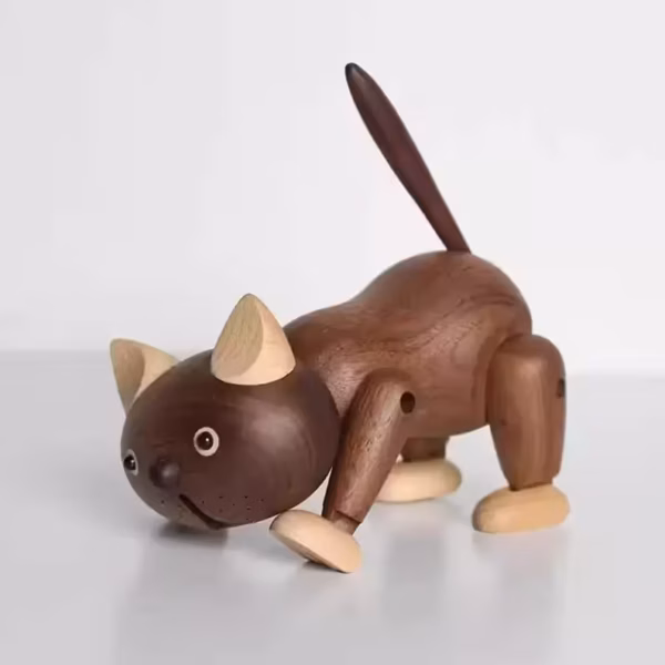 Two-Tone Hand-Carved Wooden Cat