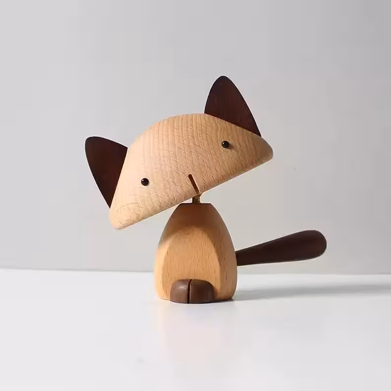 2 Hand-Carved Wooden Cats