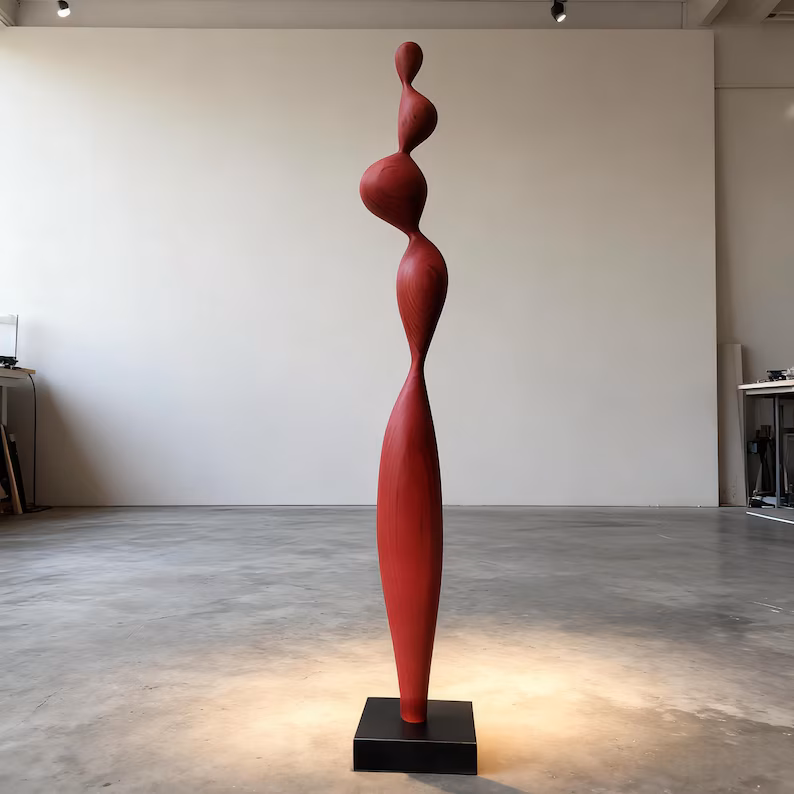 Red solid wood sculpture