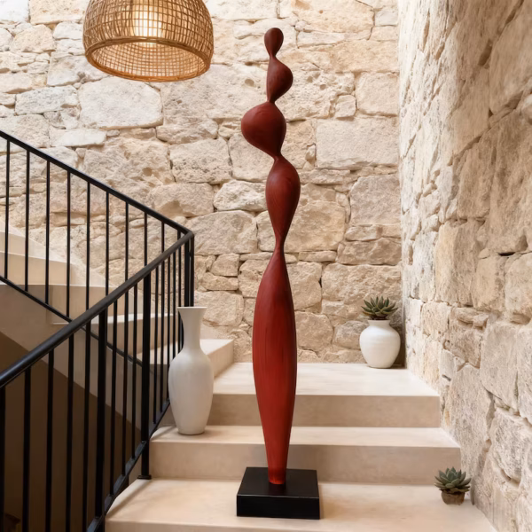 Red solid wood sculpture