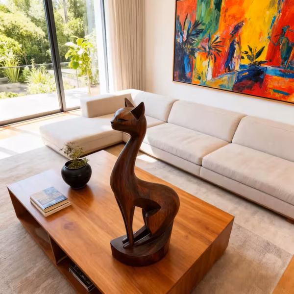 Hand-Carved Wooden Cat