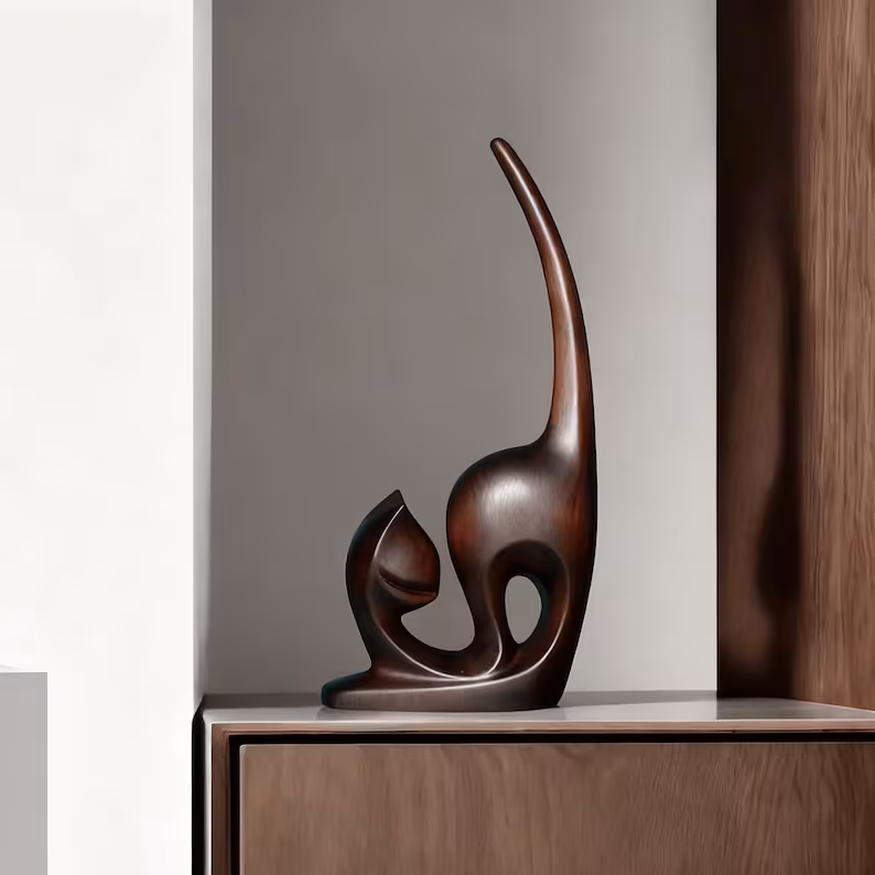 Hand-Carved Wooden Cat