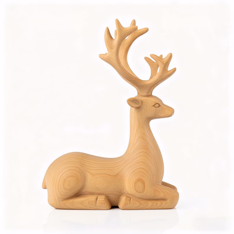 Hand Carved Reclining Deer Sculpture