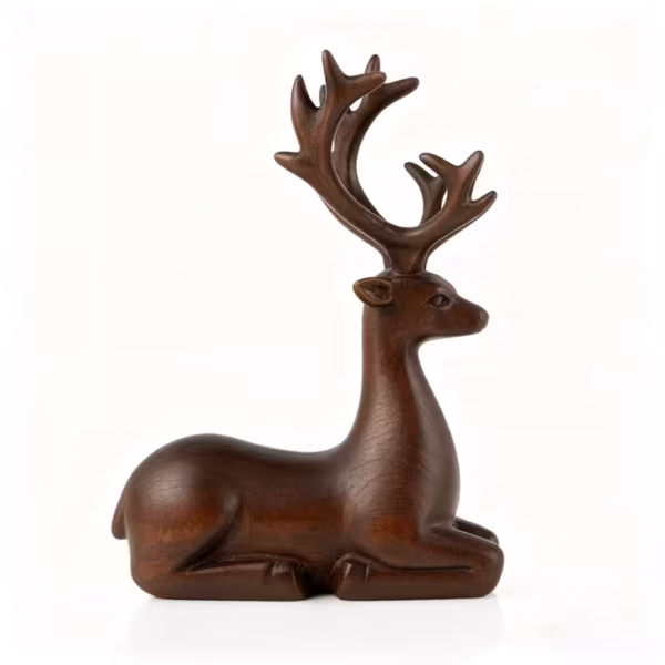 Hand Carved Reclining Deer Sculpture