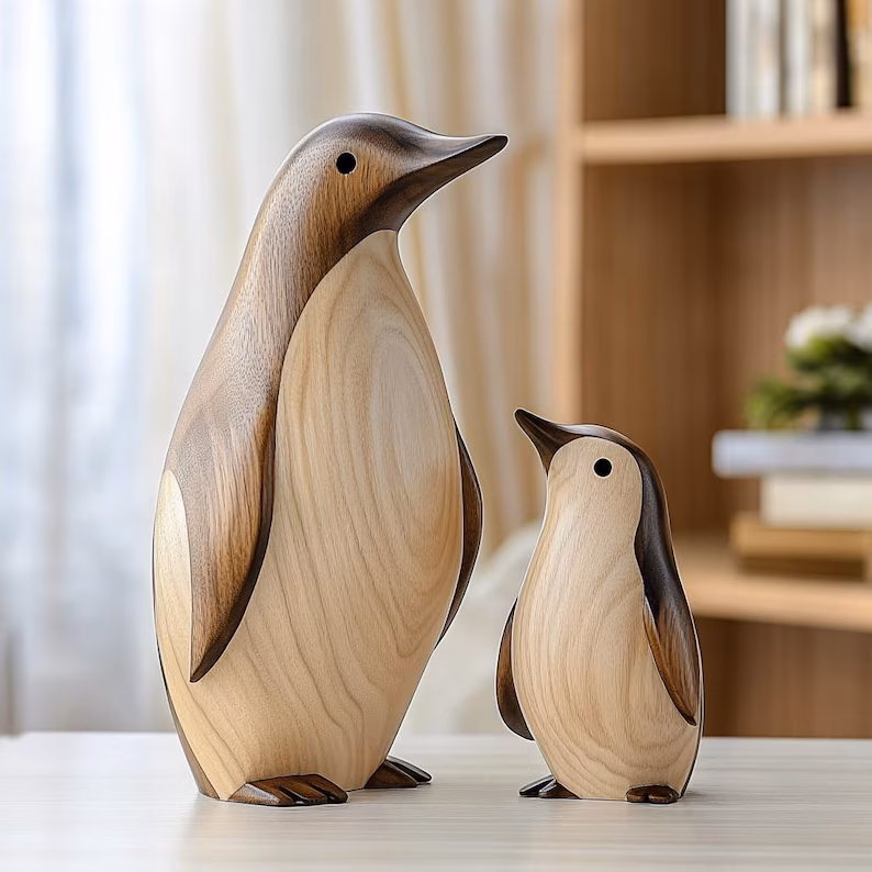 hand carved wooden penguin