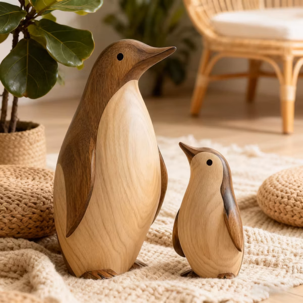 Hand-Carved Wooden Penguin