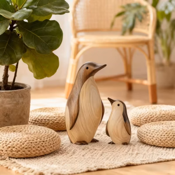 Hand-Carved Wooden Penguin