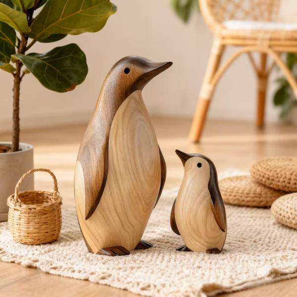 Hand-Carved Wooden Penguin