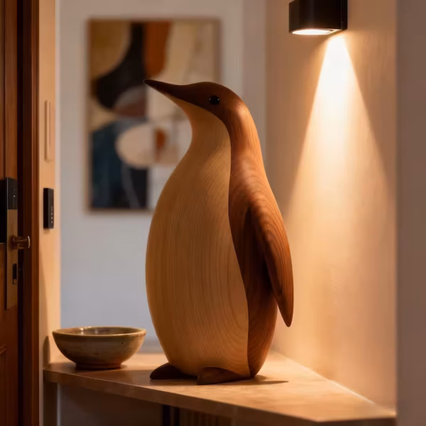 HandCarved Two-Tone Wooden Penguin