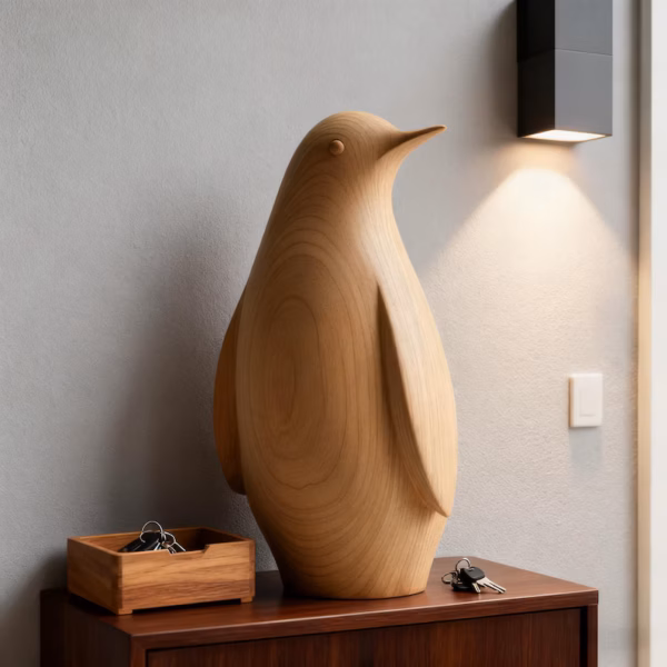 Hand-Carved Wooden Penguin