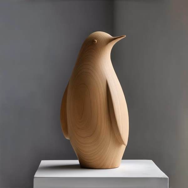 Hand-Carved Wooden Penguin