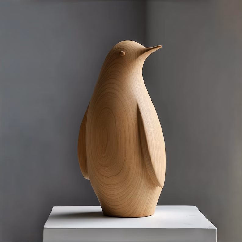 Hand-Carved Wooden Penguin