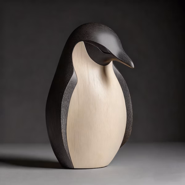 Hand-Carved Wooden Penguin Sculpture