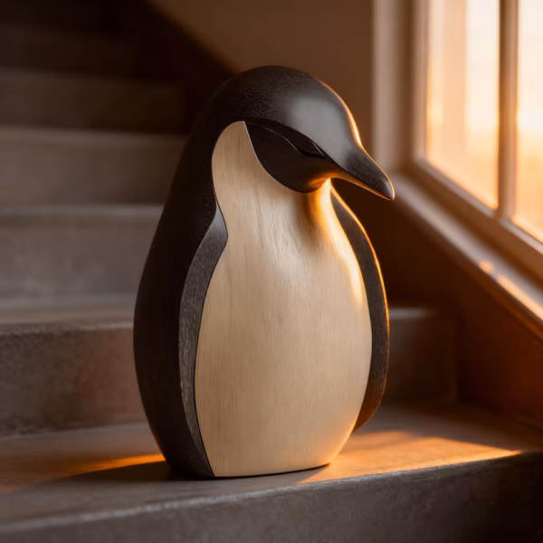 Hand-Carved Wooden Penguin Sculpture