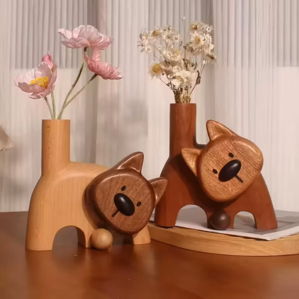 Wooden dog vase