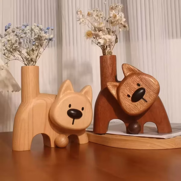Wooden dog vase
