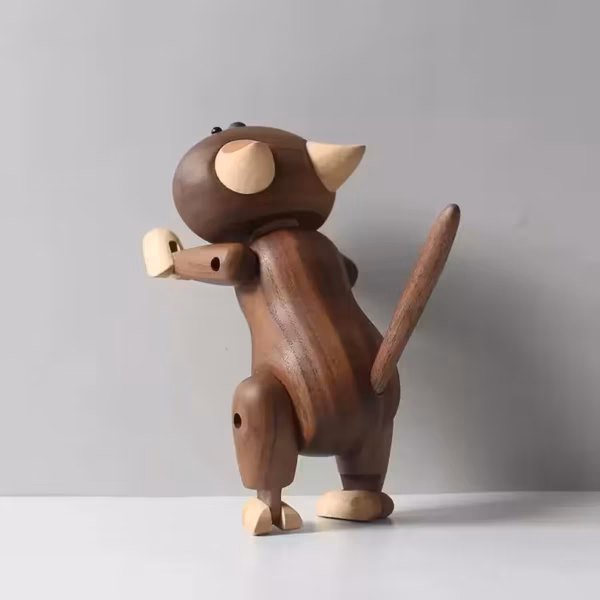 Two-Tone Hand-Carved Wooden Cat