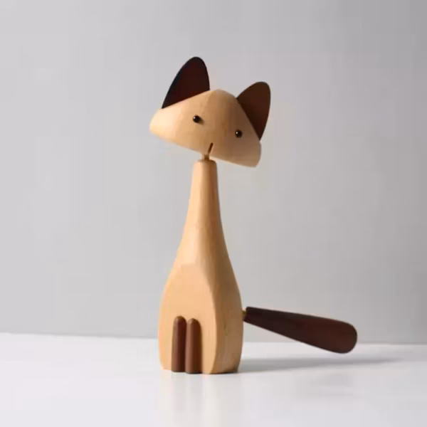 2 Hand-Carved Wooden Cats