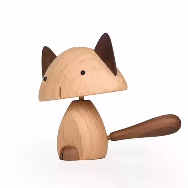 2 Hand-Carved Wooden Cats
