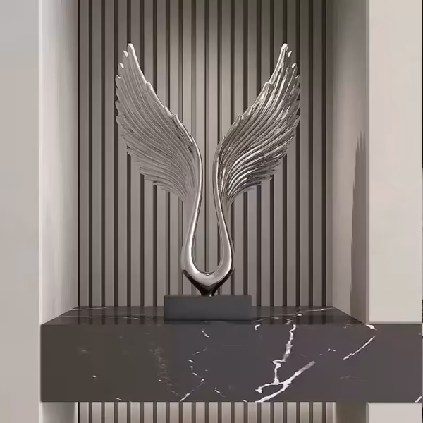 Elegant silver resin angel wings sculpture
