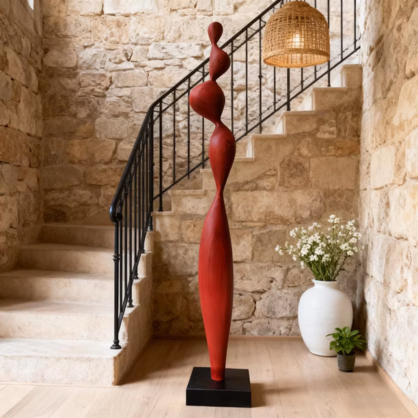 Red solid wood sculpture