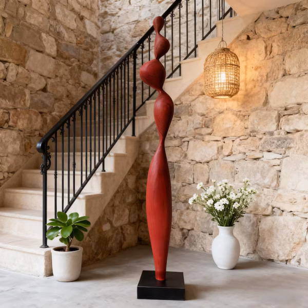 Red solid wood sculpture