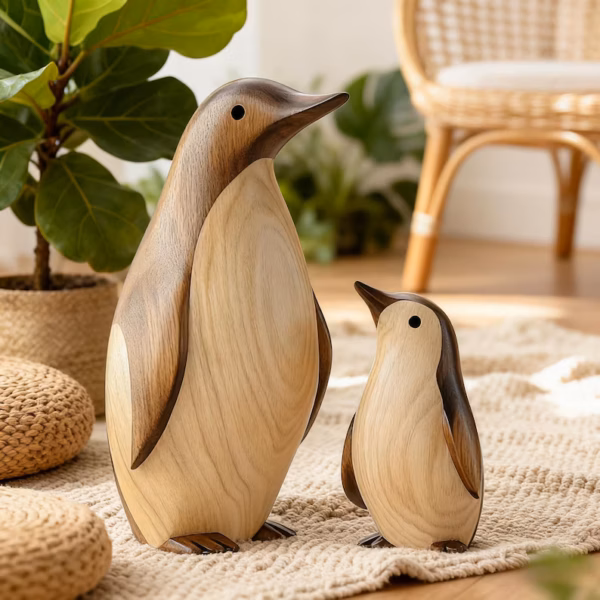 Hand-Carved Wooden Penguin