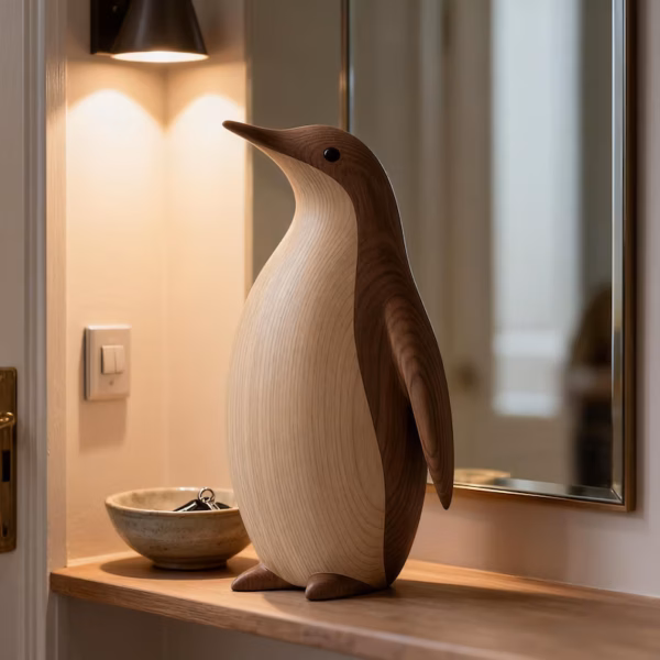HandCarved Two-Tone Wooden Penguin