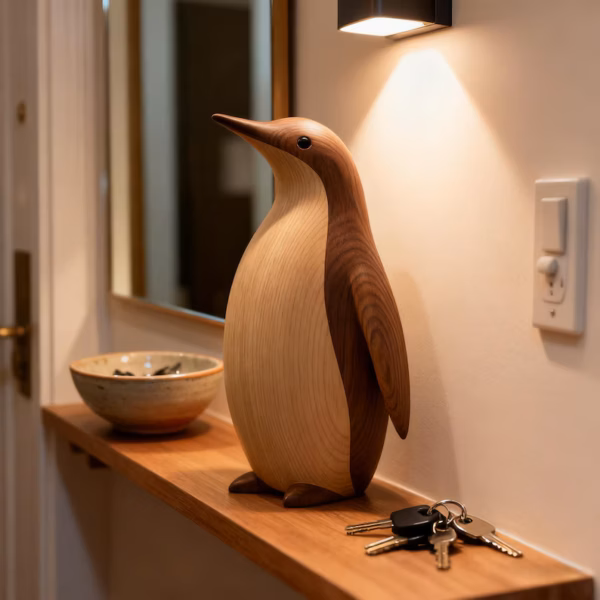 HandCarved Two-Tone Wooden Penguin