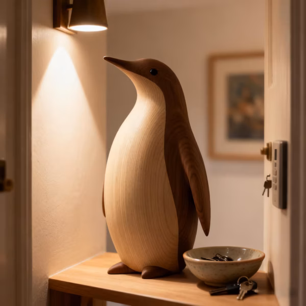 HandCarved Two-Tone Wooden Penguin